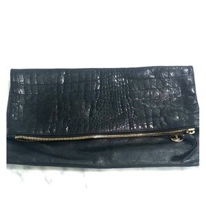 Clare V black croc leather clutch